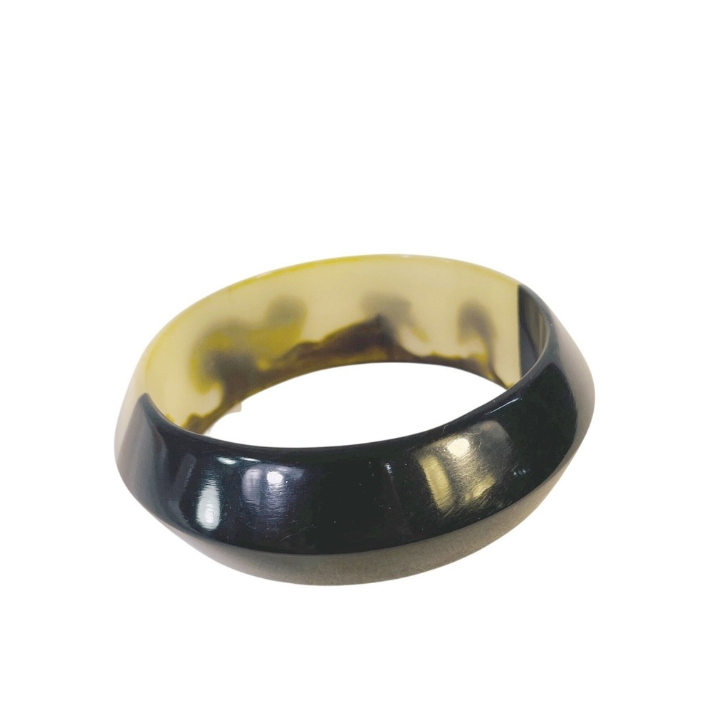 Vintage Chunky Mod Lucite Bangle Bracelet Black Amber Marbled Acrylic Statement - Picture 4 of 14
